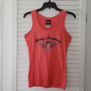 Embroidered Harley Davidson Peach Tank Top Sz M